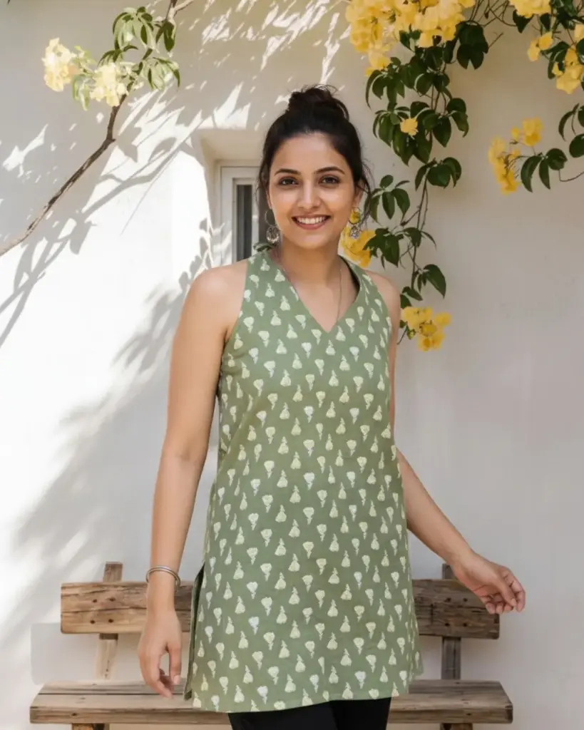 Bohemian Halter Neck Top with Tie Up Neck