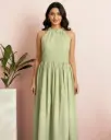 Pastel Green Halter Neck Maxi Dress