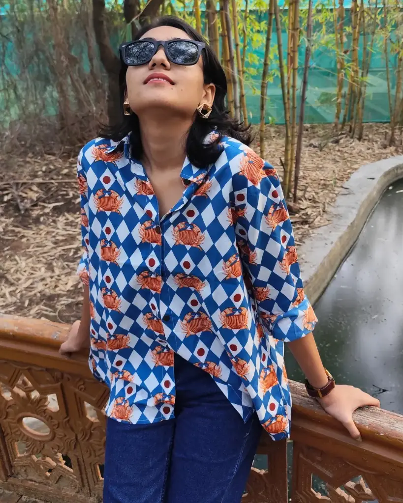 Bold Crab Print Cotton Shirt For Women | Casual Summer Shirt | Statement Print Shirt for Women | Women Loose Fit Shirt | Over Sized Shirt