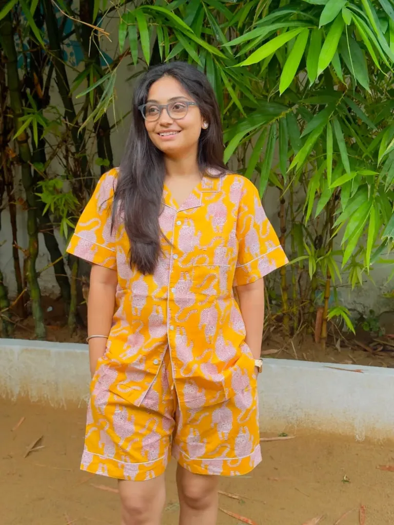 Yellow Cat Print PJ Set (S)