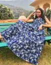 Navy Blue Tiered Floral Maxi Dress