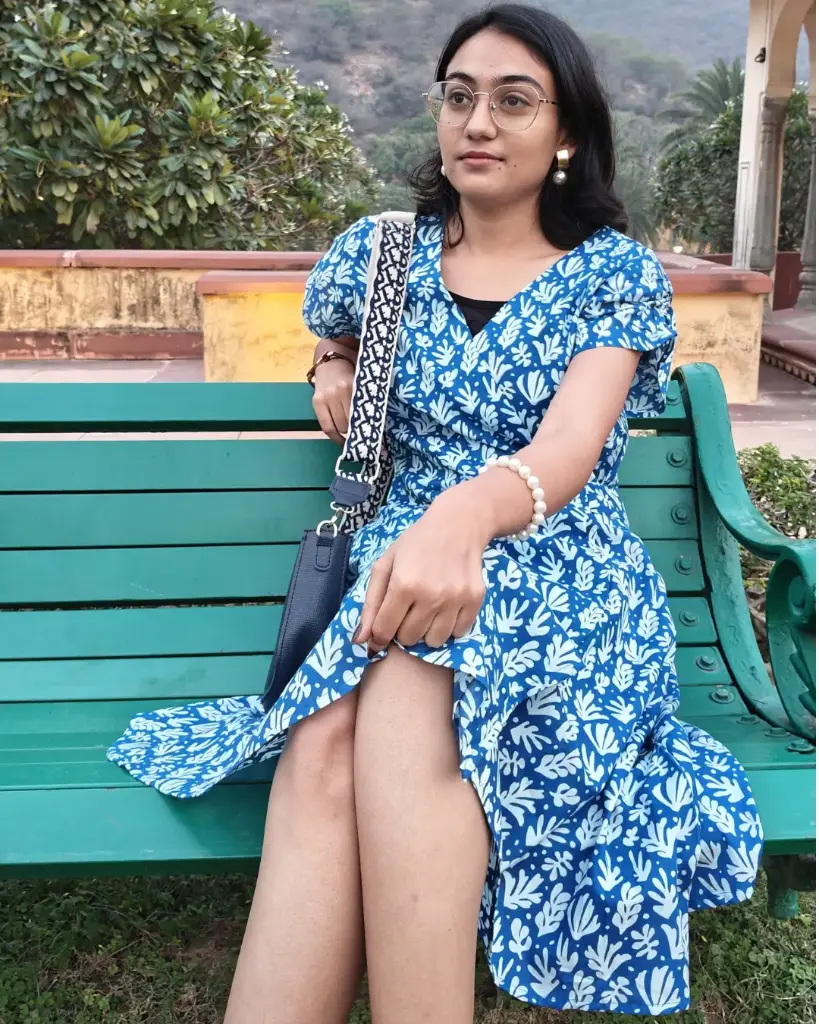 Blue Floral Short Wrap Dress  (S)