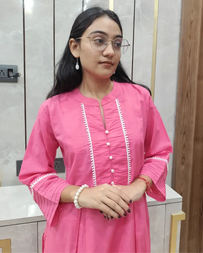Pink Collared Kurta Set