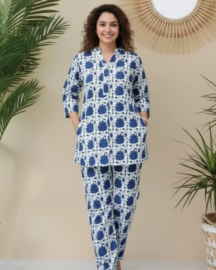 Indigo Leaf Print Co-ord Set