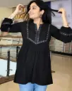 Black Laced Cotton Tunic Top 