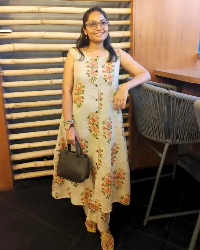Floral Printed Beige Cotton Kurta - Sleeveless Summer Co-ord
