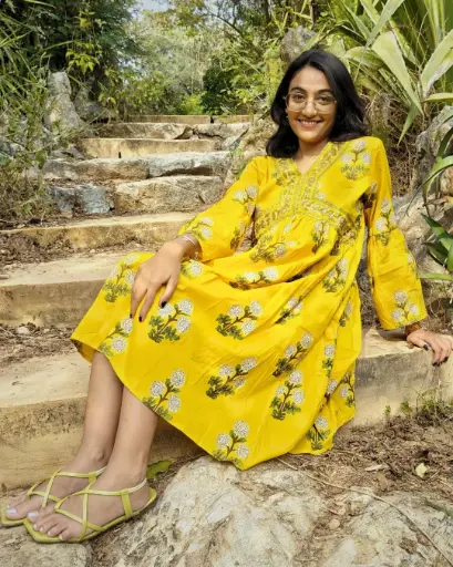 Yellow Floral A-Line Boho Sundress