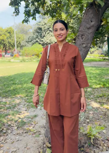 Women Terracotta Brown Cotton Co-Ord Set with Earthy Vibes
