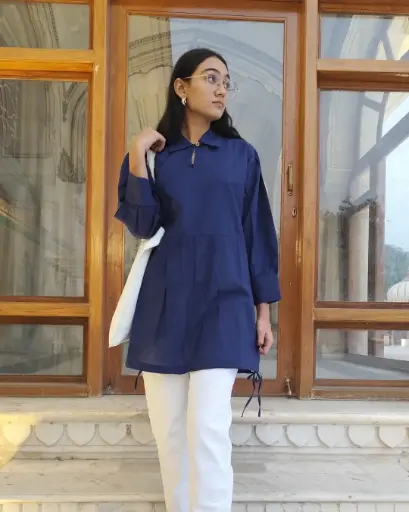 Women’s Cotton Navy Blue Shirt Tunic